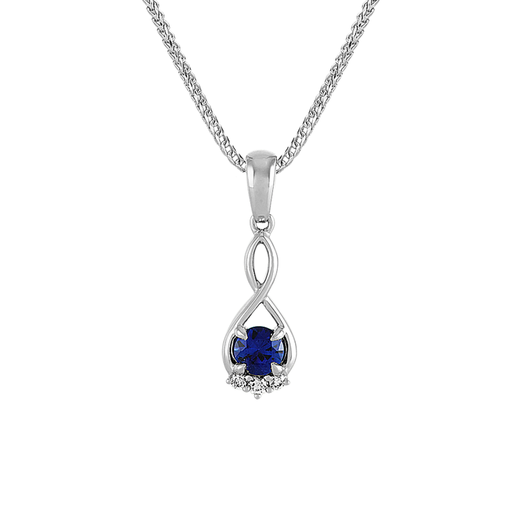 Traditional Blue Natural Sapphire and Natural Diamond Infinity Pendant (20 in)