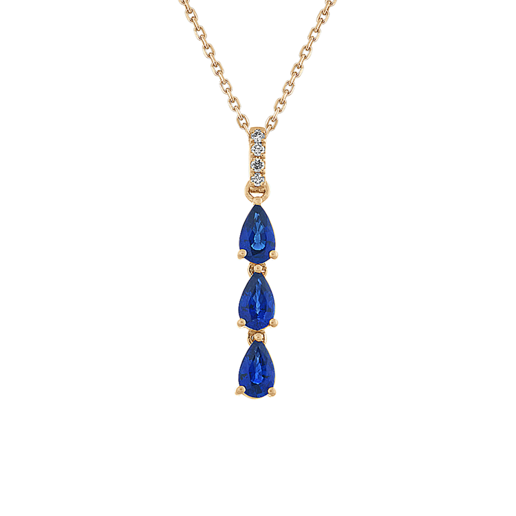 Moritz Traditional Blue Natural Sapphire and Natural Diamond Pendant (18 in)