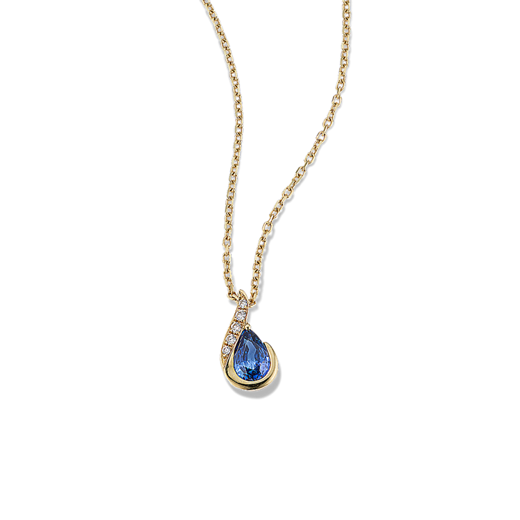 Isobel Traditional Blue Natural Sapphire and Natural Diamond Swirl Pendant