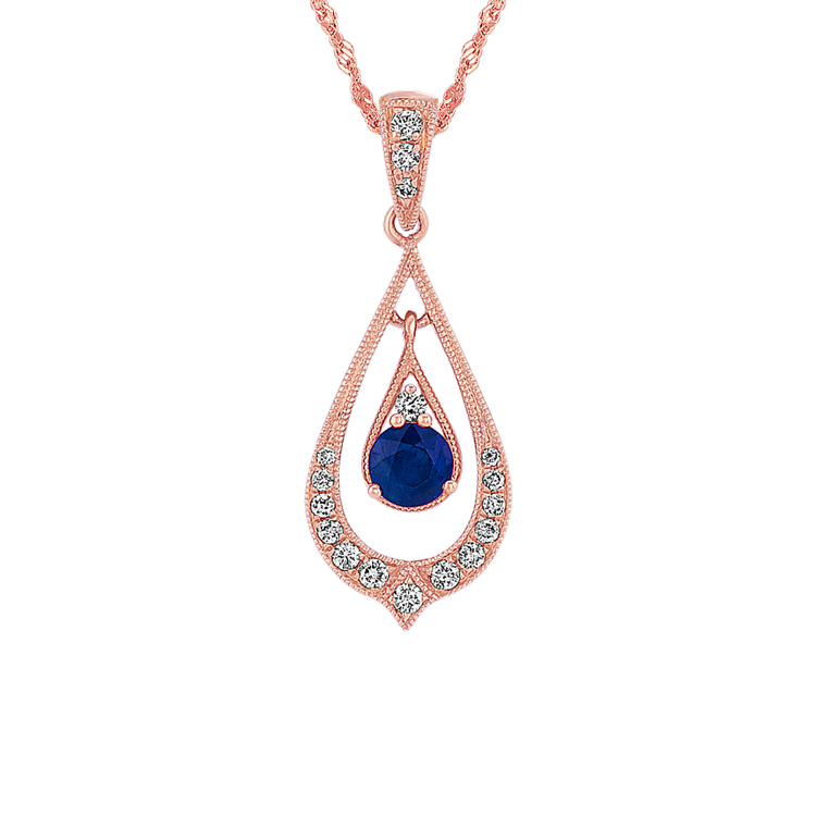 Traditional Blue and Natural Diamond Pendant (18 in)