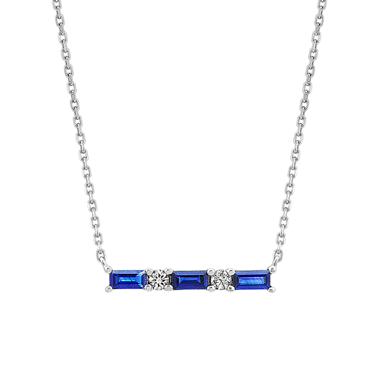Traditional Blue and White Natural Sapphire Bar Necklace (18 in)