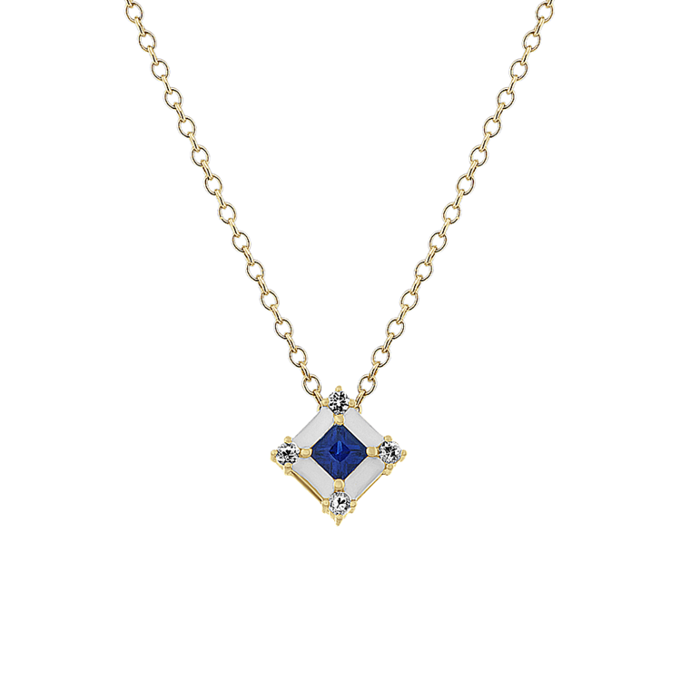 Traditional Blue and White Natural Sapphire Enamel Pendant (18 in)