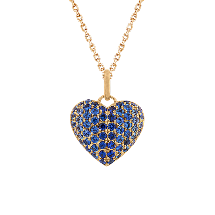 Traditional Natural Sapphire Ombre Heart Pendant in 14K Yellow Gold (18 in)