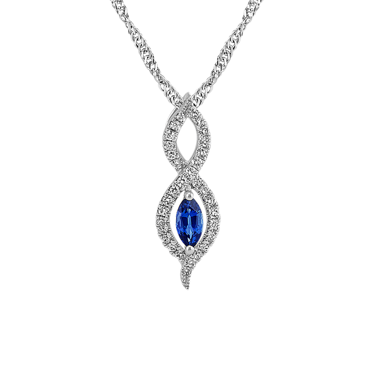 Traditional Natural Sapphire and Natural Diamond Infinity Pendant (18 in)