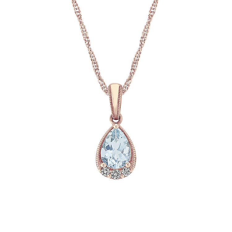 Sloane Vintage Natural Aquamarine and Natural Diamond Pendant in 14K Rose Gold (20 in)