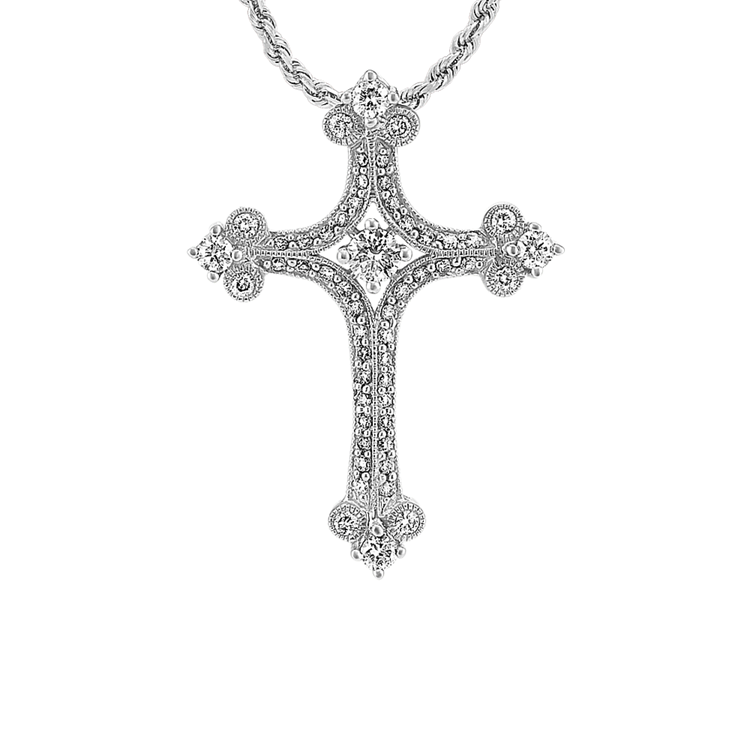 Esperanza Natural Diamond Cross Pendant in 14K White Gold (18 in)