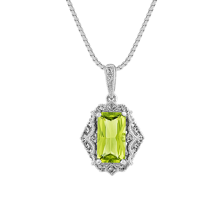 Vintage Green Natural Peridot and White Natural Sapphire Pendant (20 in)