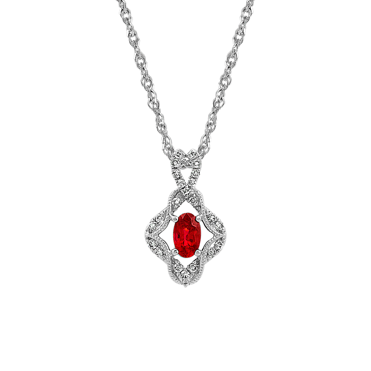 Vintage Natural Ruby & Natural Diamond Pendant (22 in)