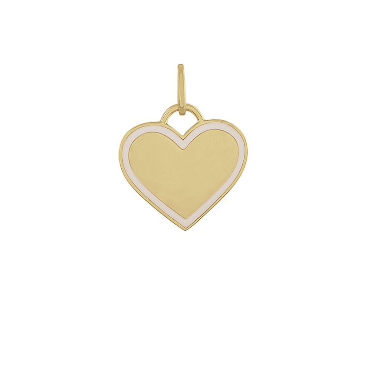 White Enamel Heart Charm in 14k Yellow Gold