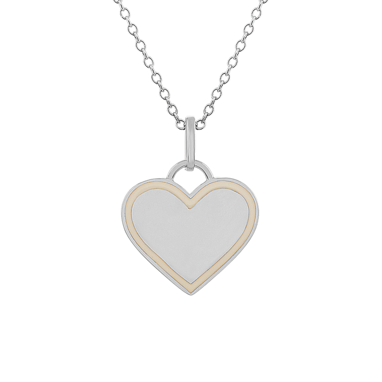 White Enamel Heart Pendant in 14k White Gold (18 in)