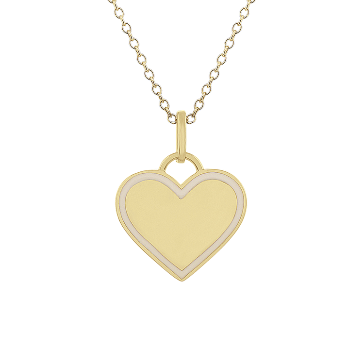 White Enamel Heart Pendant in 14k Yellow Gold (18 in)