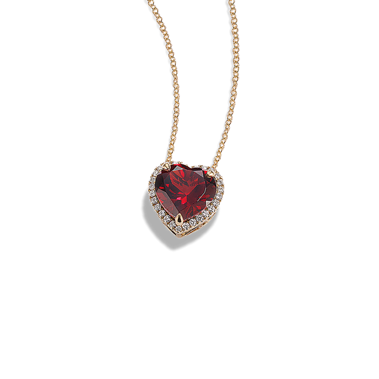 Natural Garnet & Natural Diamond Necklace in 14K Yellow Gold (18 in)
