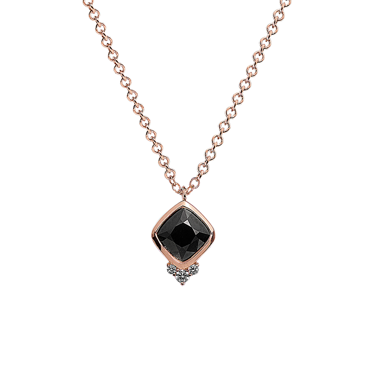 Lynx Natural Black Sapphire and Natural Diamond Necklace in 14K Rose Gold (18 in)