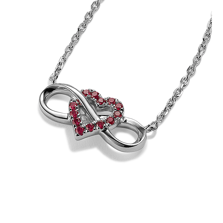 Natural Ruby Intertwined Heart and Infinity Pendant in Sterling Silver (20 in)