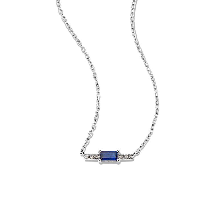 Midnight Blue Natural Sapphire and Natural Diamond Pendant (20 in)