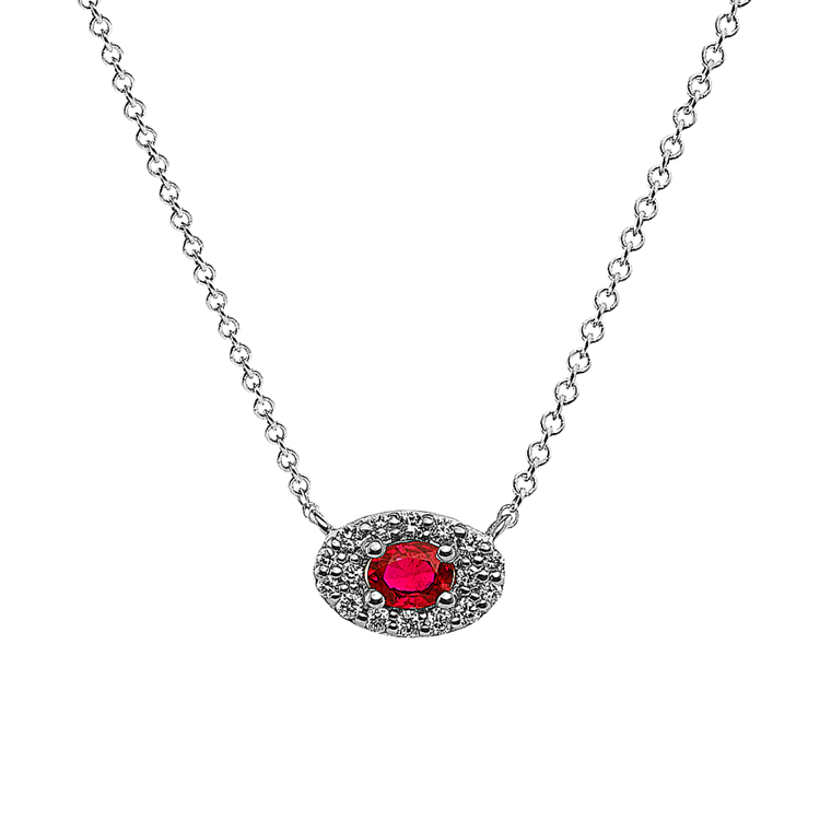 Carmen Natural Ruby and Natural Diamond Pendant in 14K White Gold (20 in)