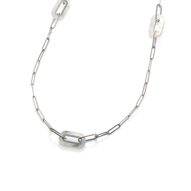Shelley Freshwater Mother of Pearl Link Chain Necklace in 14K White Gold (18 in)