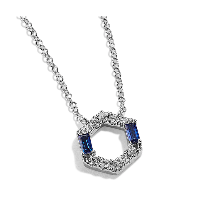 Leith Natural Sapphire and Natural Diamond Necklace in 14K White Gold (18 in)