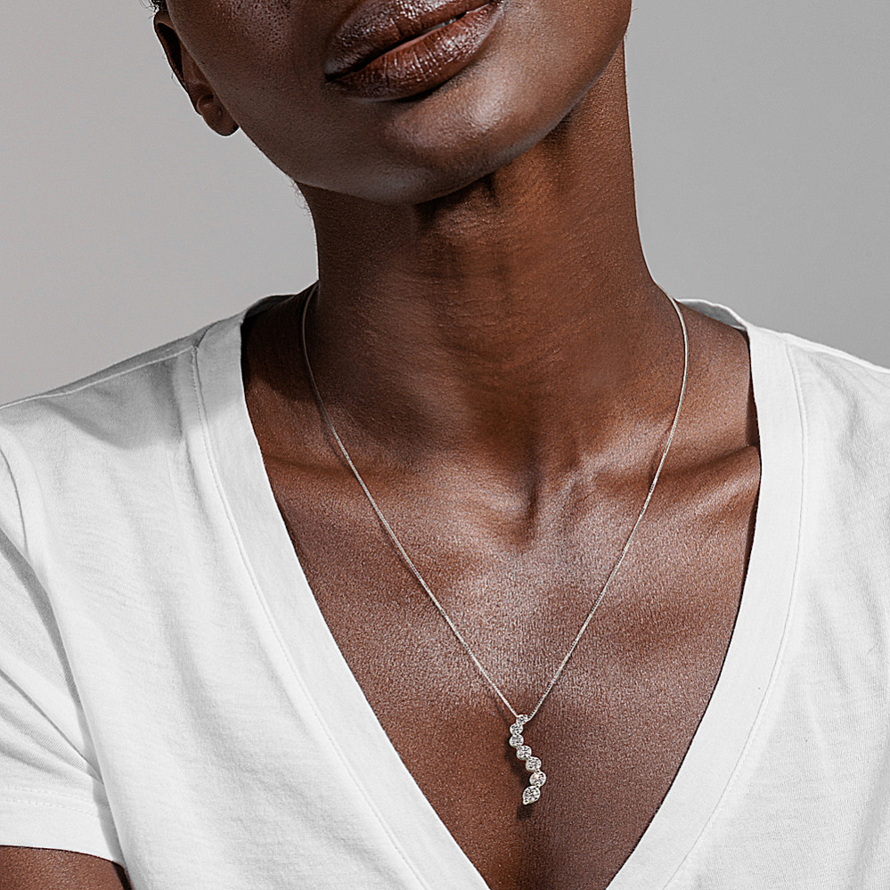 0.95 tcw Diamond Journey Pendant in White Gold | Shane Co.