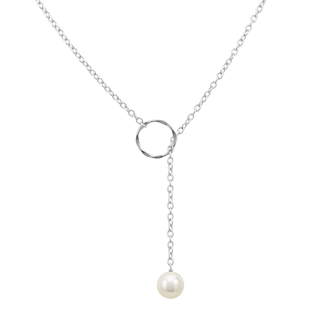 10mm Freshwater Cultured Pearl Solitaire Lariat Necklace (22 in)