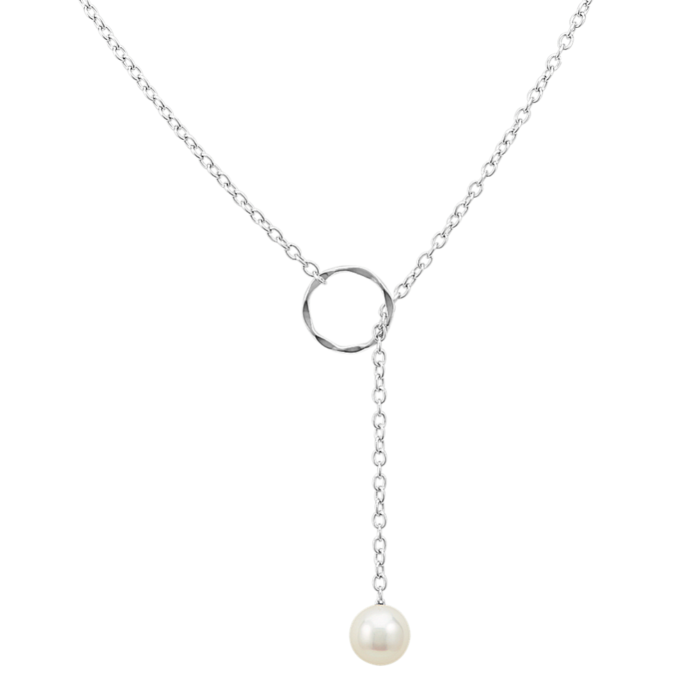 10mm Freshwater Cultured Pearl Solitaire Lariat Necklace (22'')