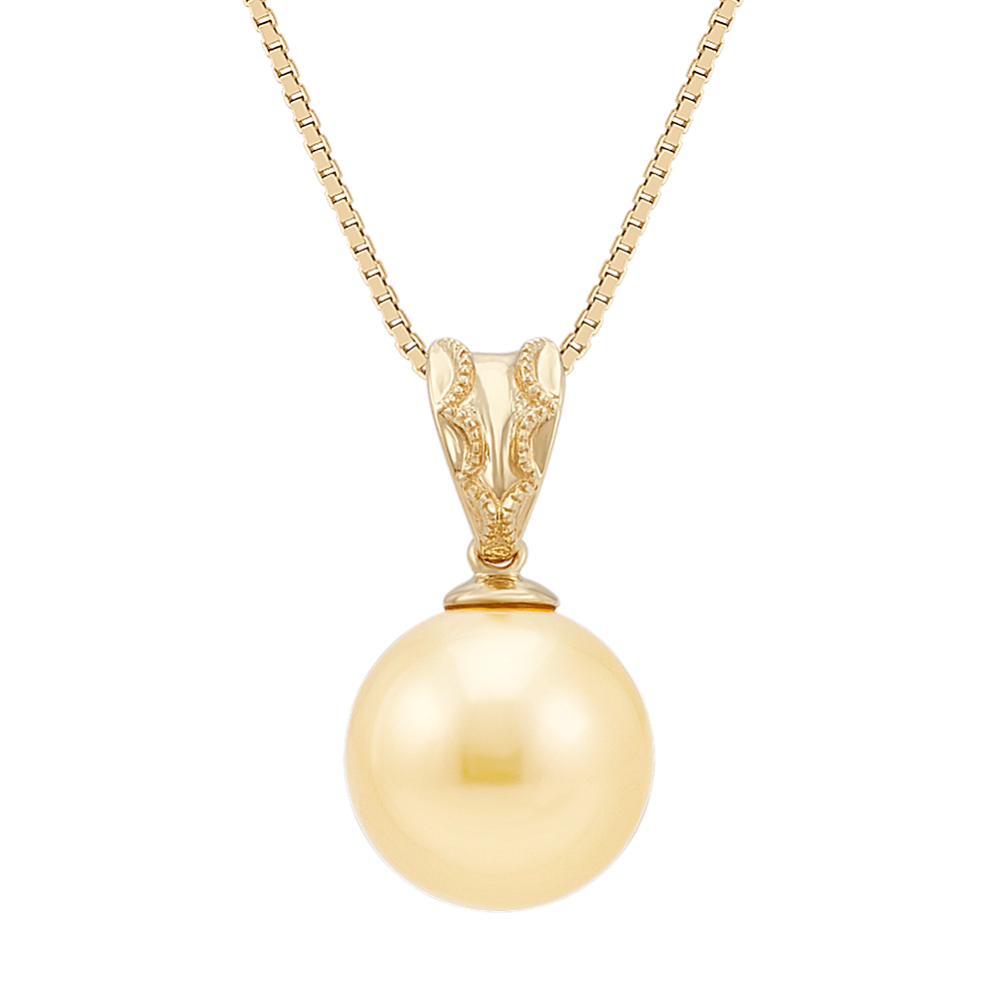 10mm Golden South Sea Cultured Pearl Pendant in 14k Yellow Gold (18 in)