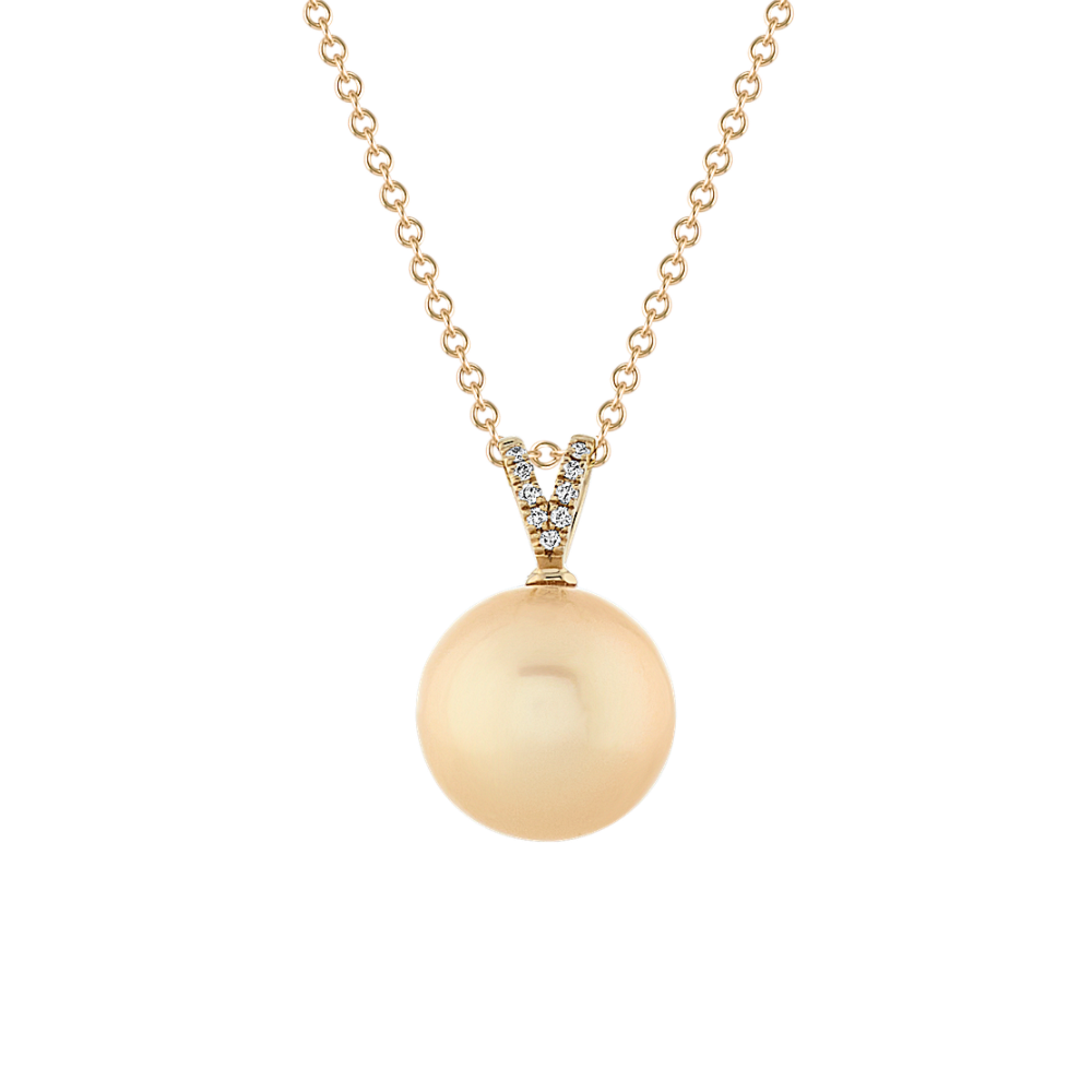 10mm Cultured South Sea Pearl and Natural Diamond Necklace (22 in)