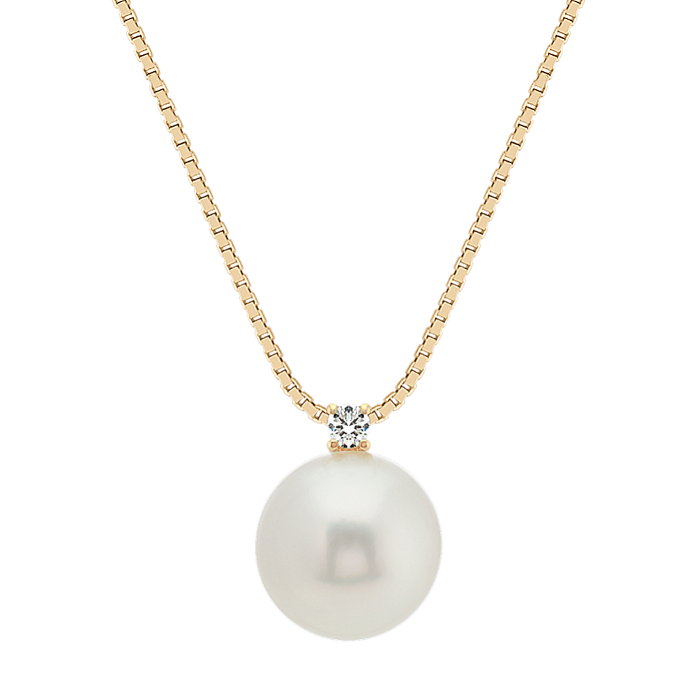 10mm South Sea Cultured Pearl and Diamond Pendant (18'')