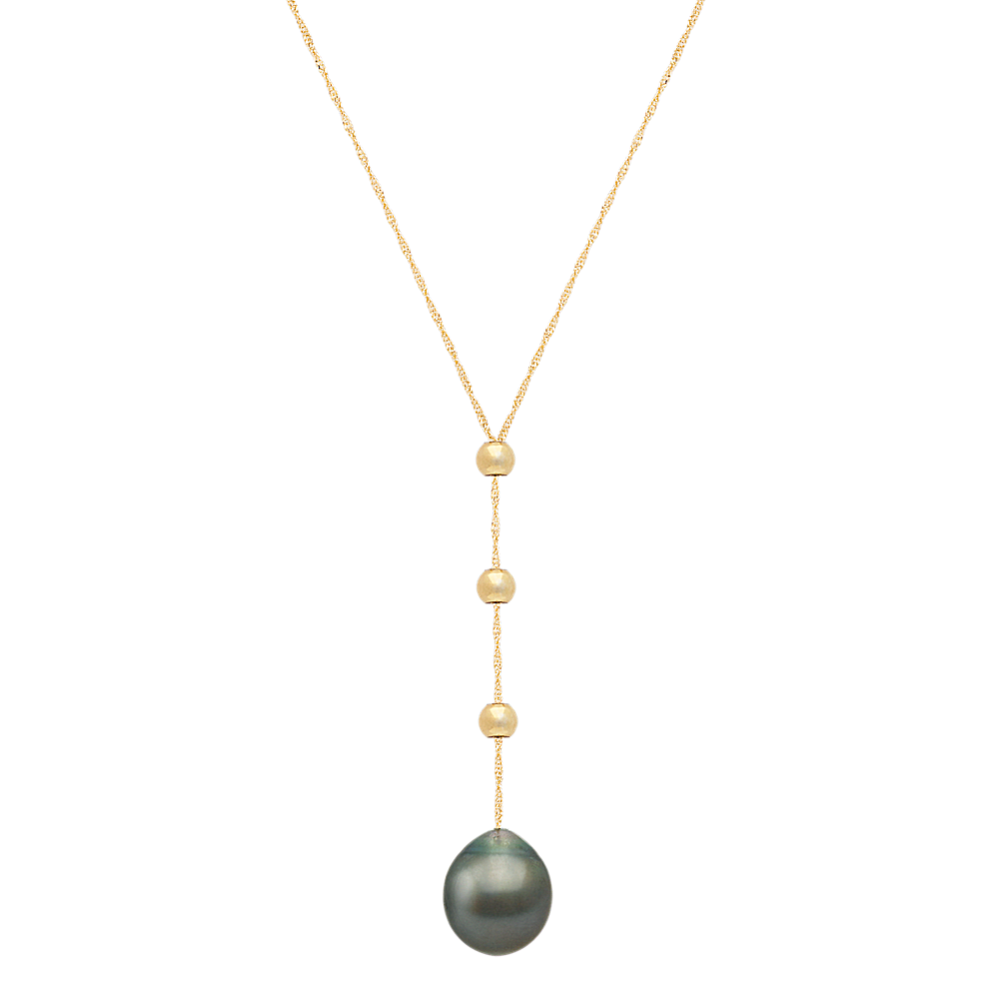 10mm Tahitian Cultured Pearl Y Necklace in 14k Yellow Gold (18 in)