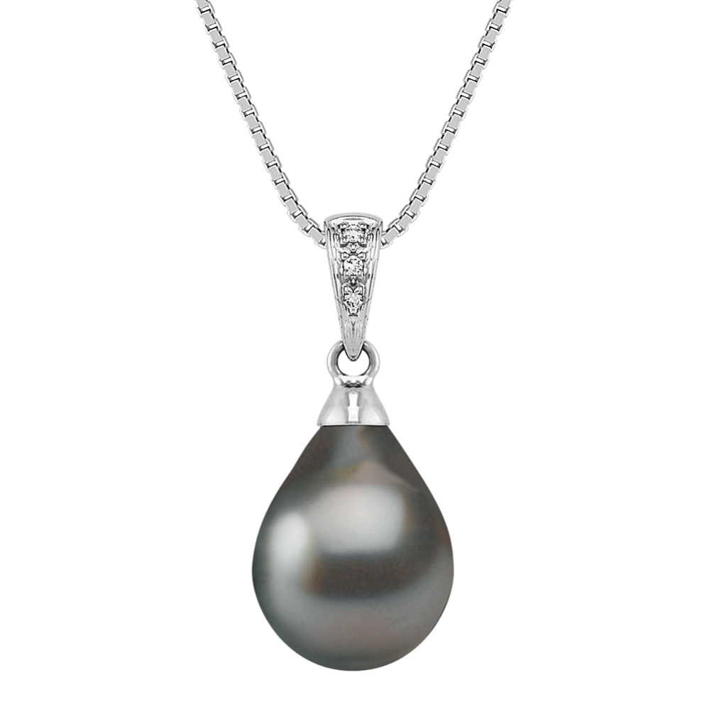 10mm Tahitian Cultured Pearl and Diamond Pendant (18'')