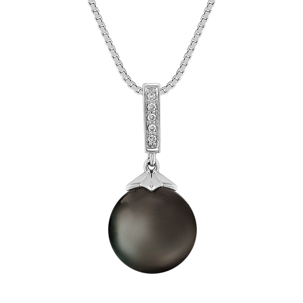 10mm Tahitian Cultured Pearl and Diamond Pendant (18'')