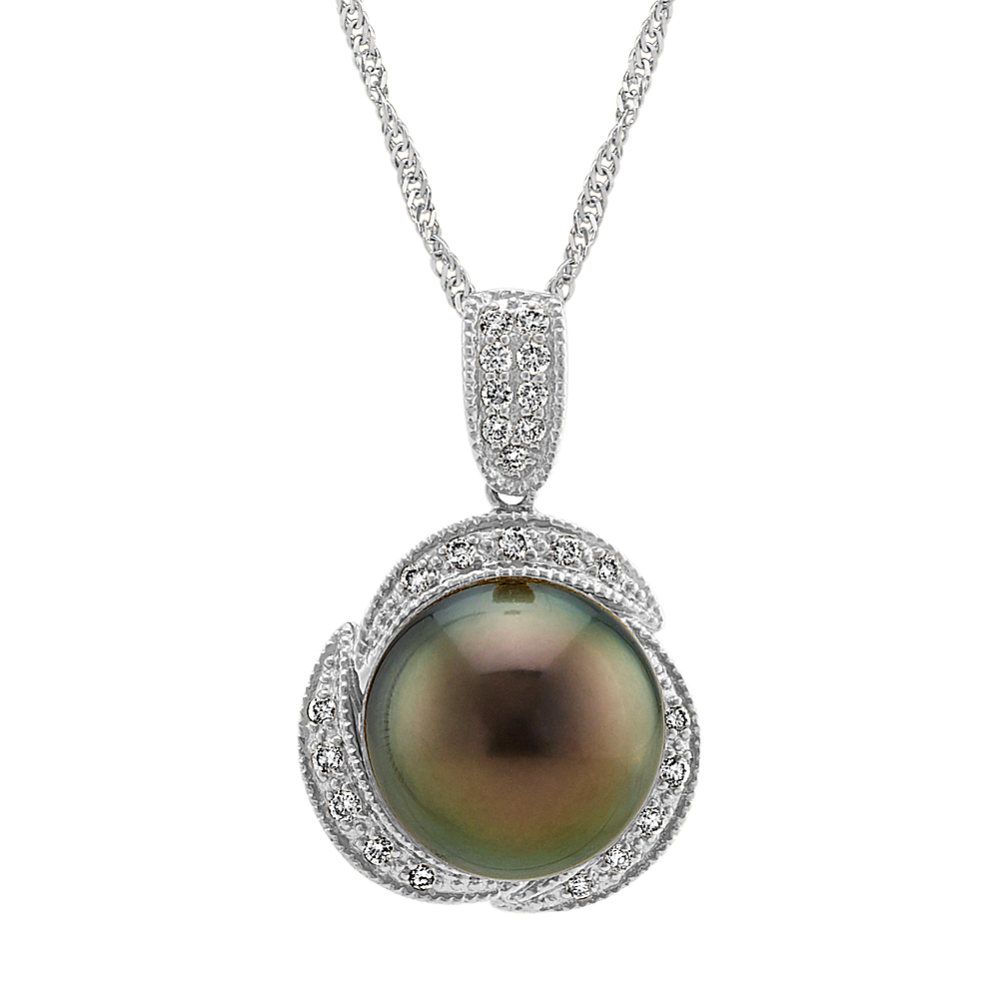 10mm Tahitian Cultured Pearl and Diamond Pendant (20'')