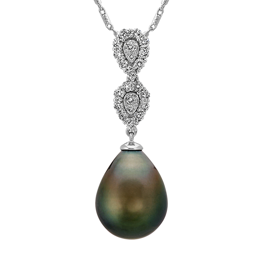 10mm Tahitian Cultured Pearl and Diamond Pendant (22 in.)