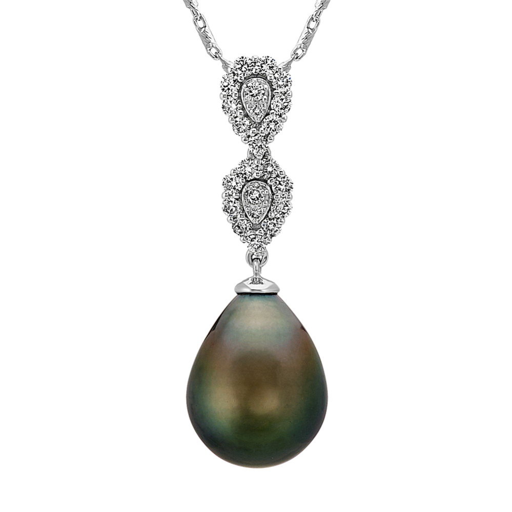 10mm Tahitian Cultured Pearl and Diamond Pendant (22'')
