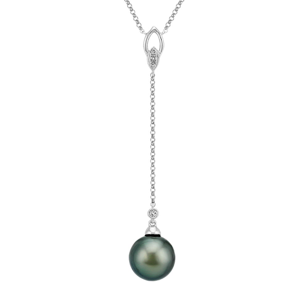 10mm Tahitian Cultured Pearl and Round Diamond Pendant (19 in)