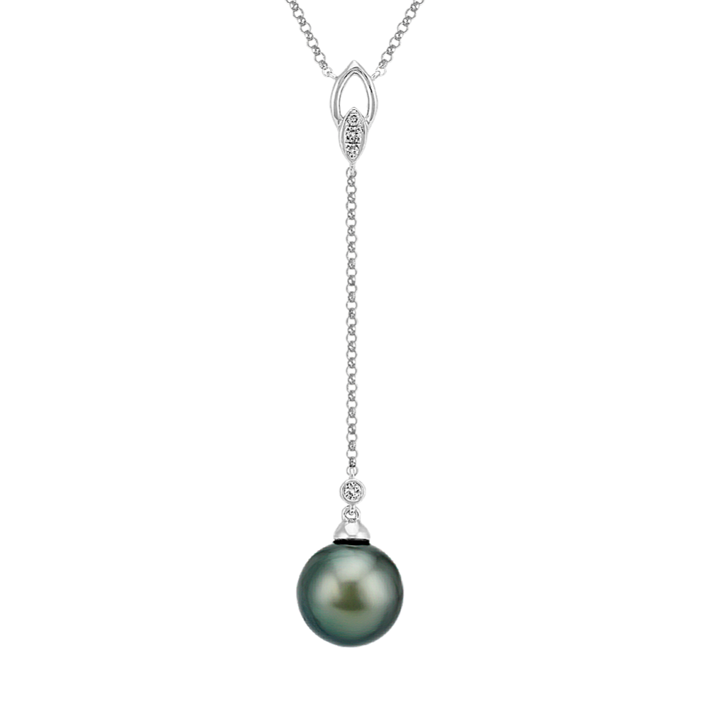 10mm Tahitian Cultured Pearl and Round Diamond Pendant (19'')