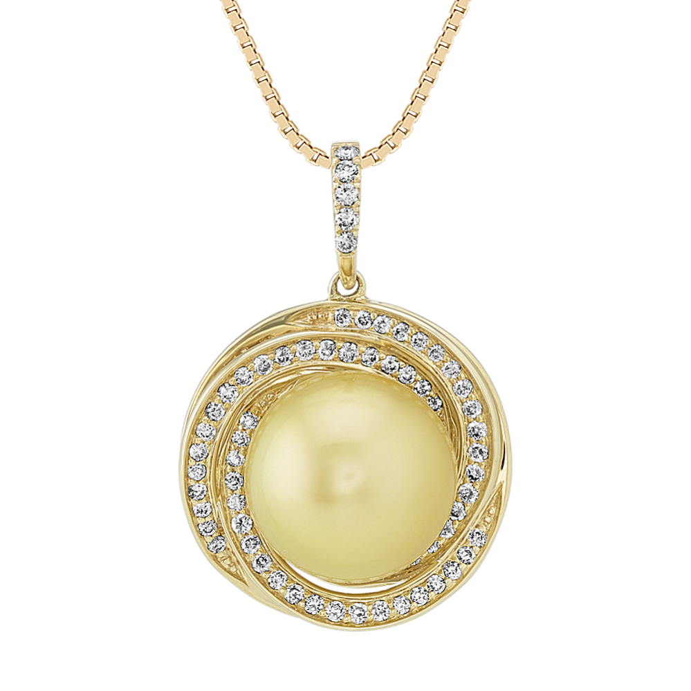 10mm Golden South Sea Cultured Pearl and Diamond Pendant (20 in)