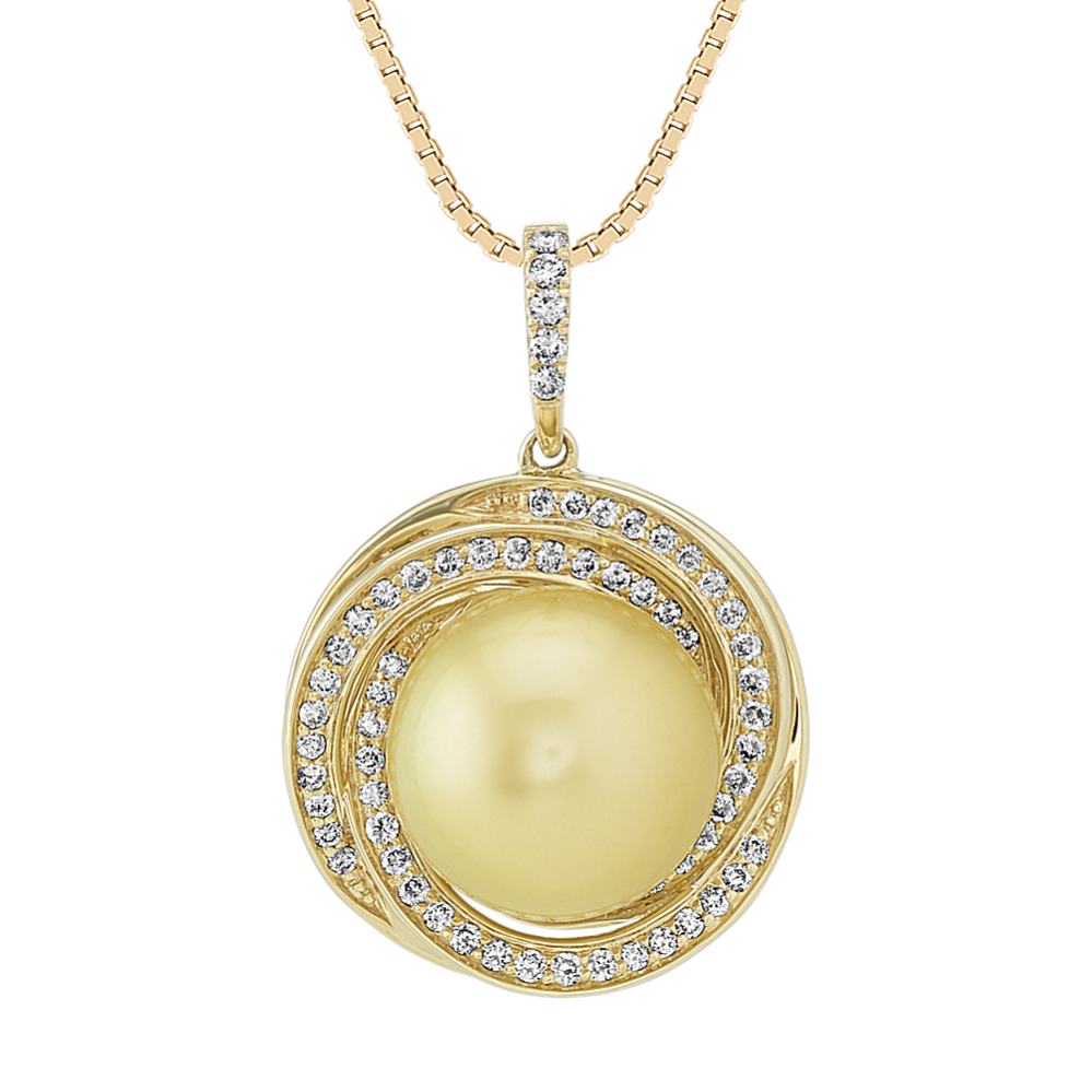 10mm Golden South Sea Cultured Pearl and Diamond Pendant (20'')