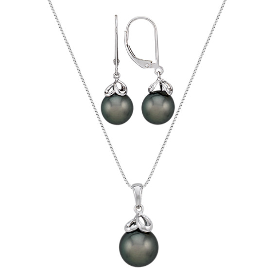 10mm Tahitian Pearl Pendant 9mm Earring Set Shane Co 10mm Tahitian Pearl Pendant 9mm Earring Set