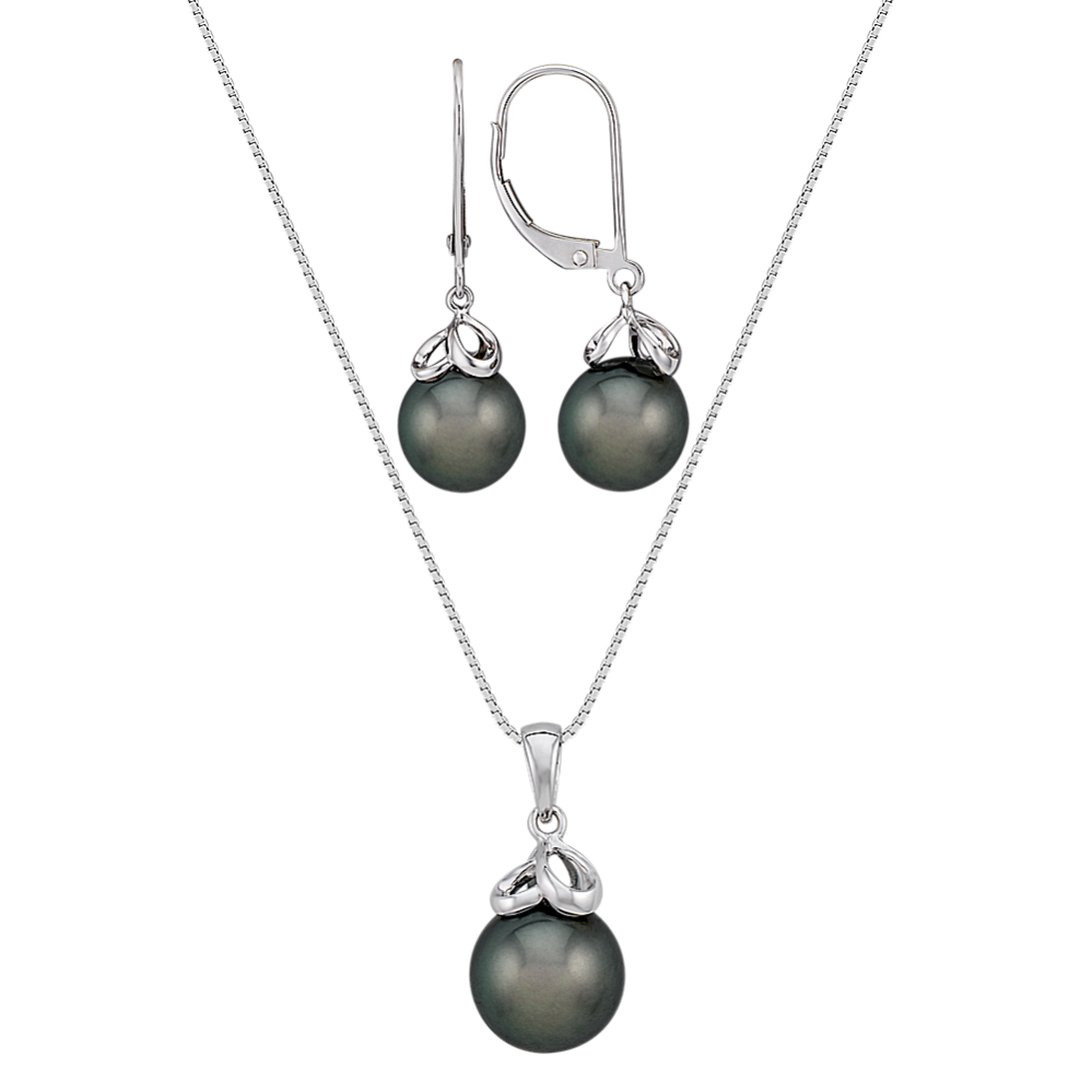 10mm Tahitian Cultured Pearl Pendant & 9mm Earring Set