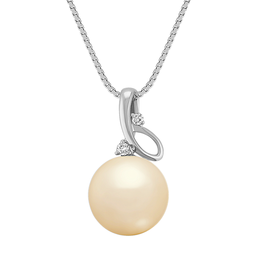 11mm Golden South Sea Cultured Pearl and Round Diamond Pendant (18 in)