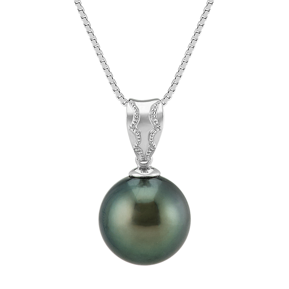 11mm Tahitian Cultured Pearl Solitaire Pendant in 14k White Gold (18 in)