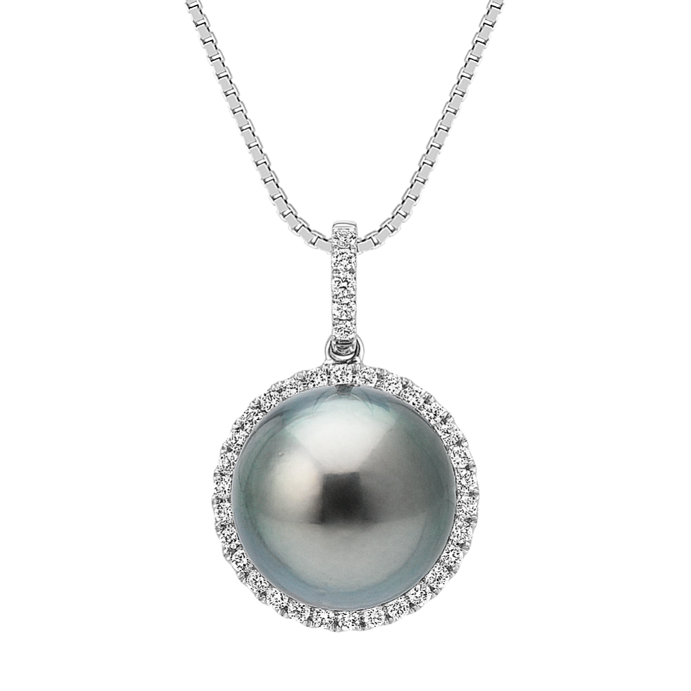 11mm Tahitian Cultured Pearl and Diamond Halo Pendant (18'')