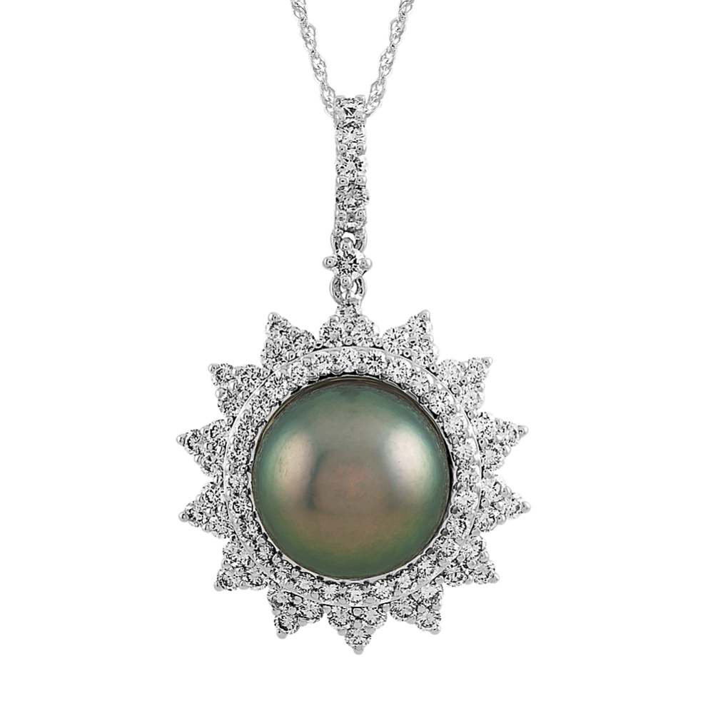 11mm Tahitian Cultured Pearl and Diamond Pendant (22 in)