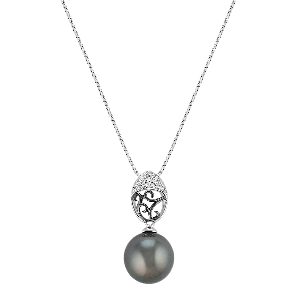 11mm Tahitian Cultured Pearl And Round Diamond Pendant 18 In Shane Co 1576