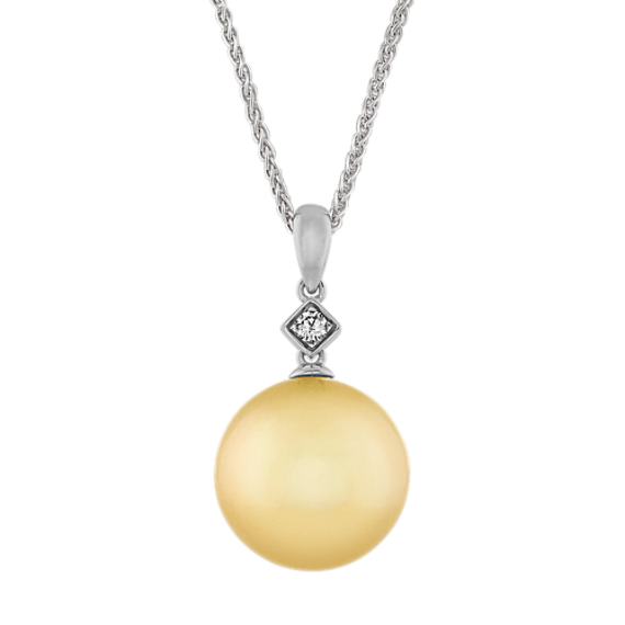 12mm Cultured Golden South Sea Pearl and Diamond Pendant (22'')