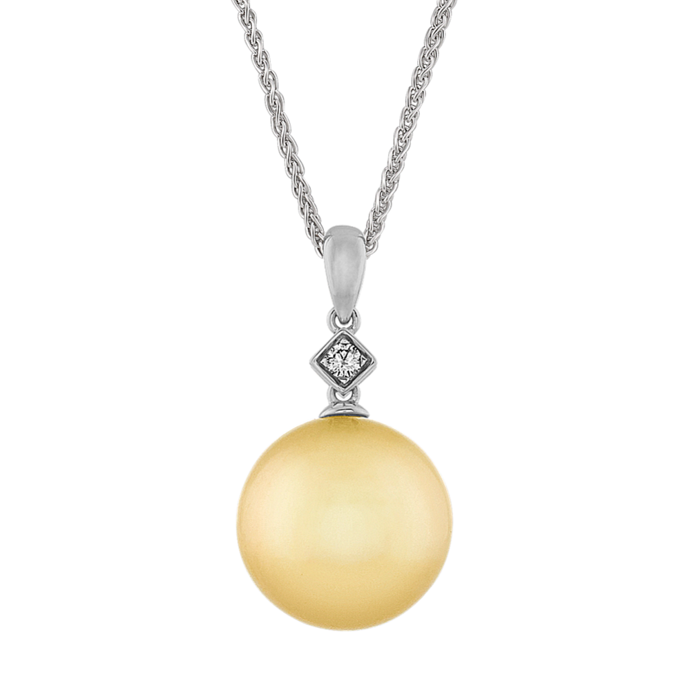 12mm Cultured Golden South Sea Pearl and Diamond Pendant (22 in)