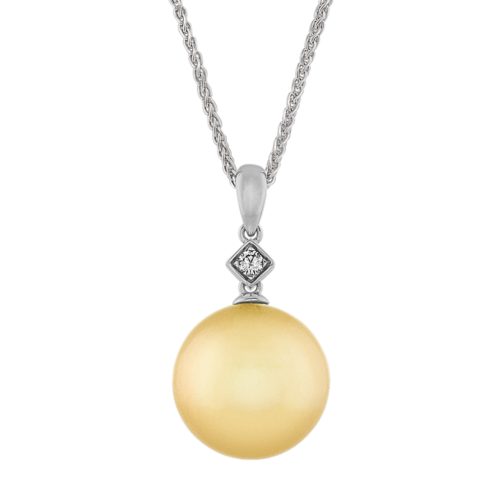 12mm Cultured Golden South Sea Pearl and Diamond Pendant (22'')