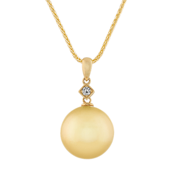 12mm Cultured Golden South Sea Pearl and Diamond Pendant (22'')