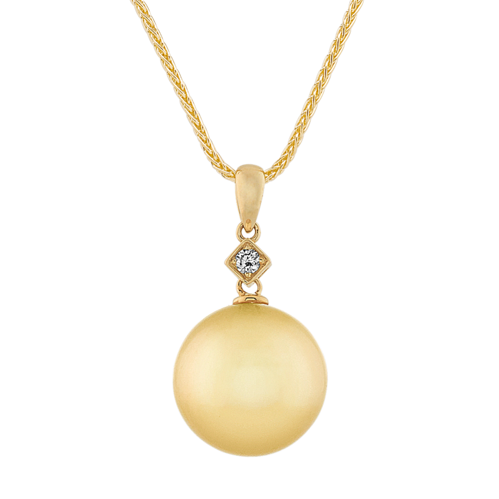 12mm Cultured Golden South Sea Pearl and Diamond Pendant (22'')
